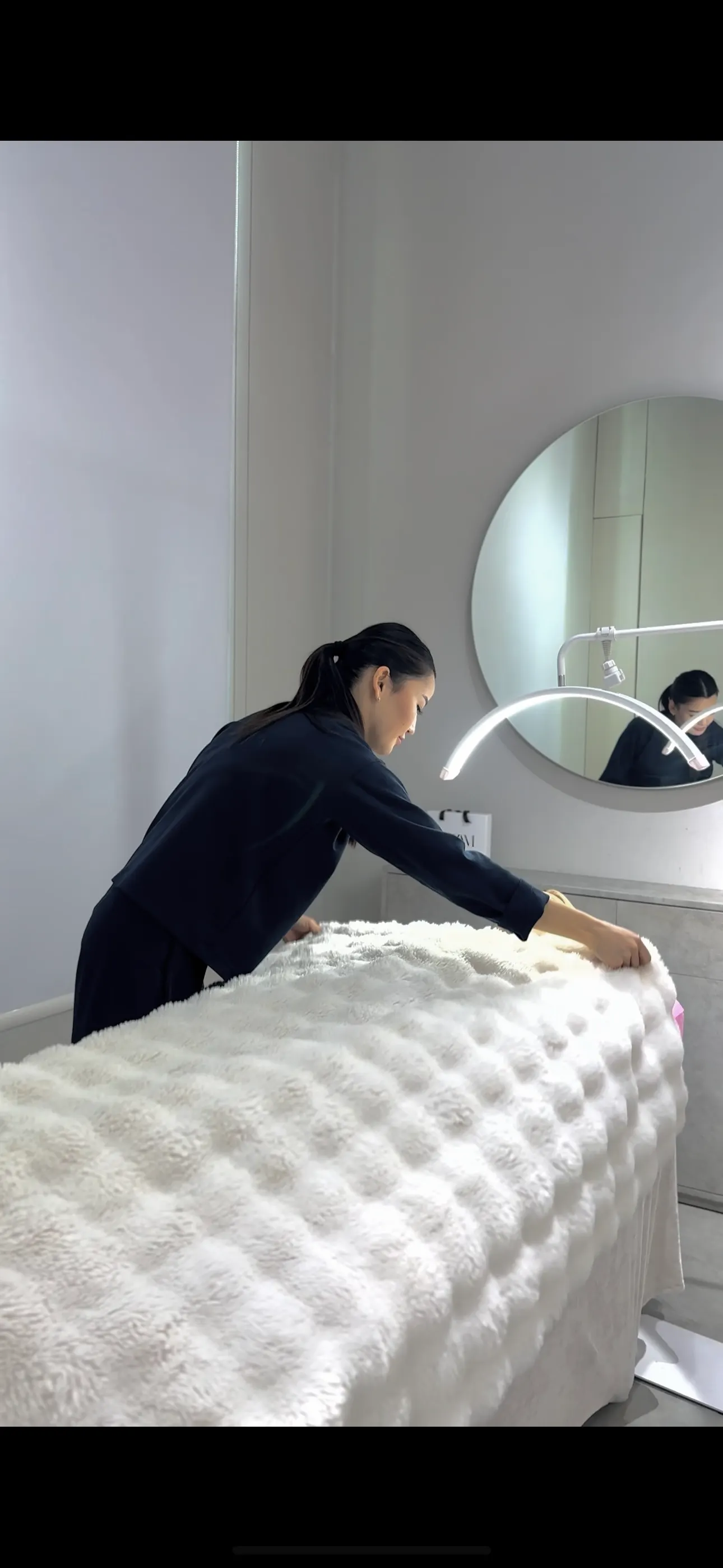 Treatment bed prepared for a facial at Azizam