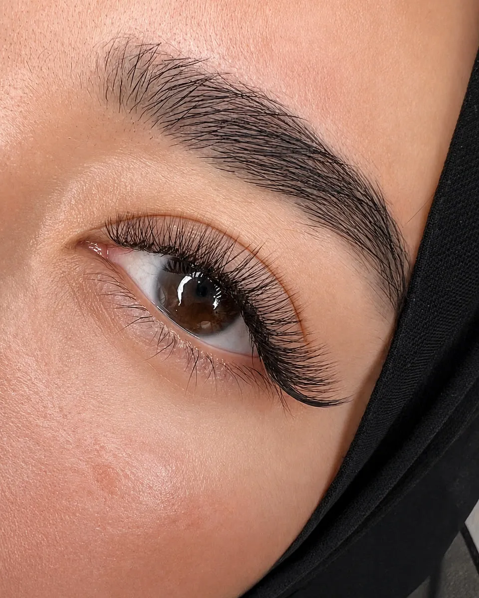 Cat eye lash extensions in Dubai, lifted outer corner at AZIZAM beauty salon